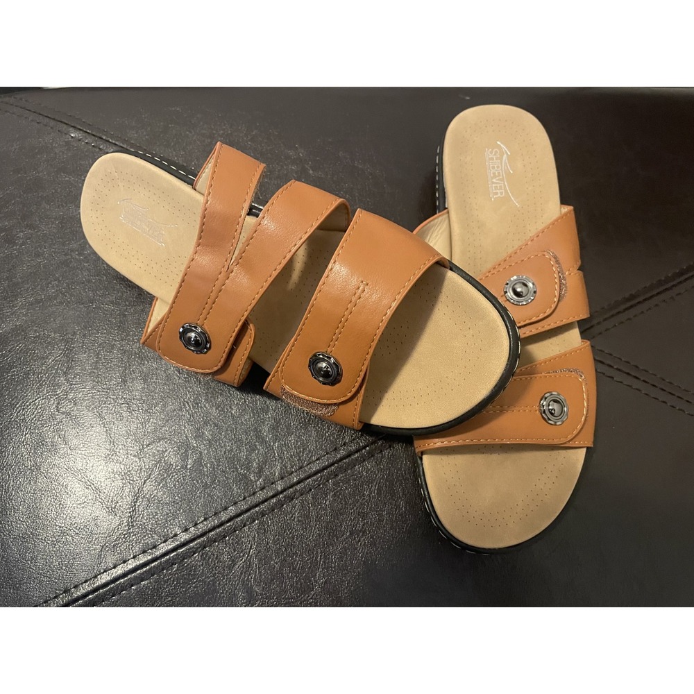 Shibever VT2812 Brown Slide Sandals Adjustable Straps Comfort Insole Size 9.5